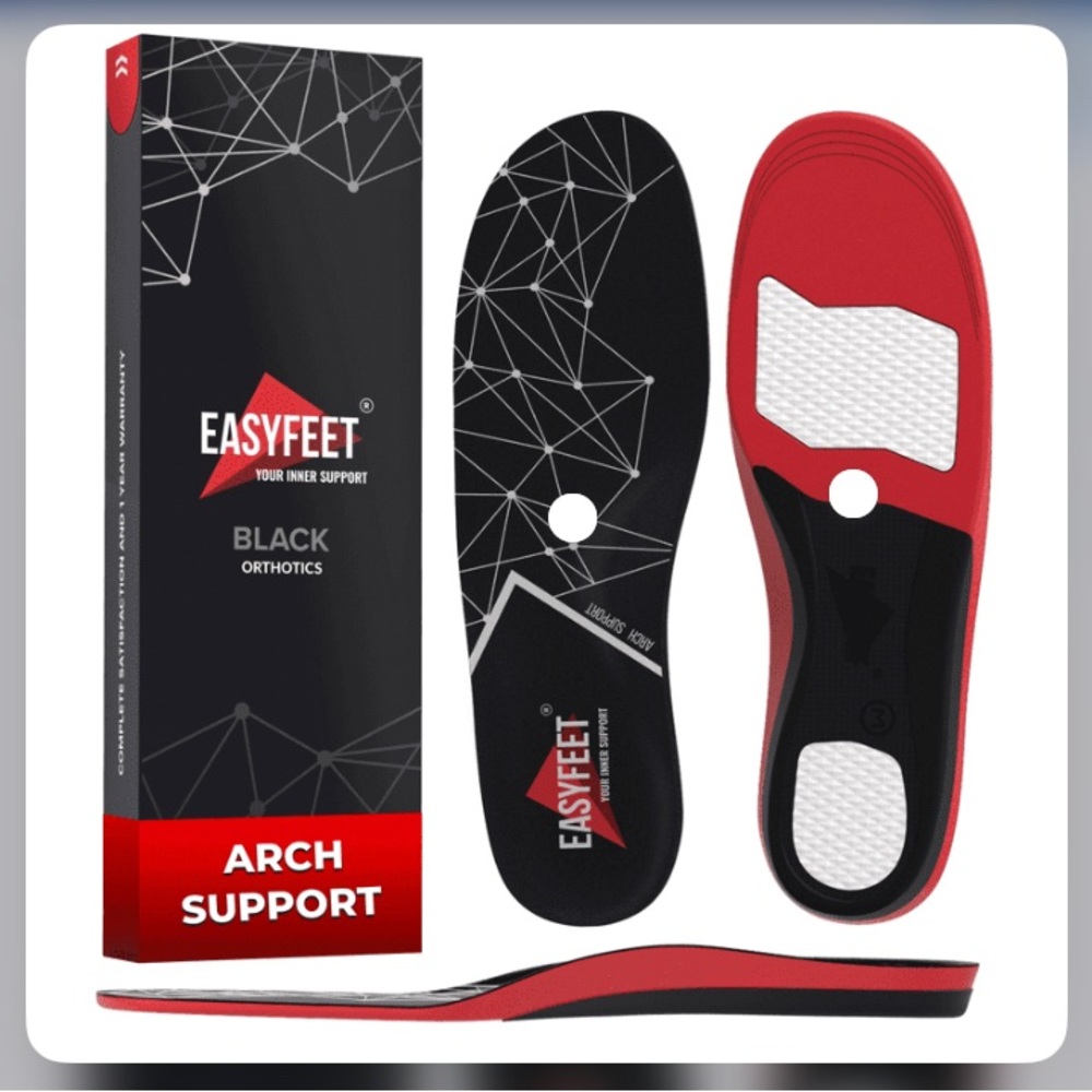 EasyFeet Black and Red Orthotic Insoles NIB 11-12.5